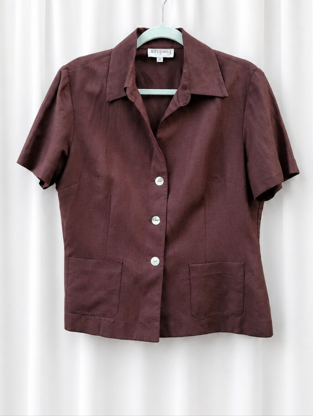 Studio I Linen Blend Chocolate Brown Blazer Top Blouse 8 Steampunk Y2K Chic